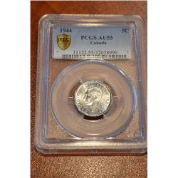 1944 Canada V Nickel - PCGS AU55