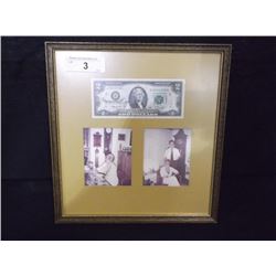 FRAMED: SIGNED 1976 $ 2.00 BILL & PHOTO, FRANCIS NEFF, DEPARTMENT OF TREASURY