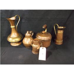 SET: 5 PIECES COPPER & BRASS PITCHERS & URNS