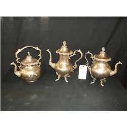 SILVER PLATE TEA PITCHERS, QTY=3X THE MONEY