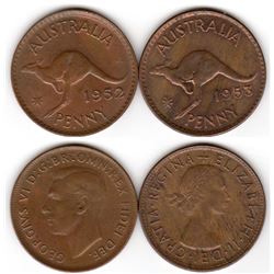 Australia, Penny, George VI, 1952, Elizabeth II, 1953