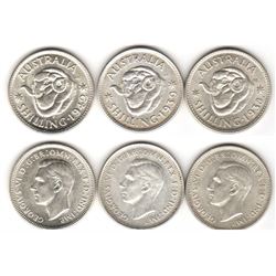 Australia, Shilling, George V, 1938, 1939 and 1942s