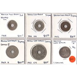 British West Africa, one tenth of a penny to shilling, 1908 to 1952