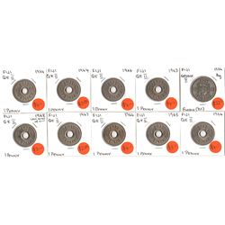Fiji, George V to Elizabeth II, Florin, 1934, Penny, 1963, 1964 (4), 1965, 1966, 1967, 1968