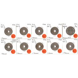 Fiji, George V to Elizabeth II, Florin, 1934, Penny, 1963, 1964 (4), 1965, 1966, 1967, 1968