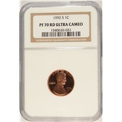 1992-S LINCOLN CENT, NGC PR-70 ULTRA CAMEO RD!  RARE!