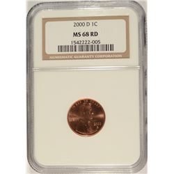 2000-D LINCOLN CENT, NGC MS-68 RED  NGC PRICE GUIDE=$85.00