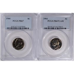 ( 2 ) PCGS GRADED JEFFERSON NICKELS: 1960 PR-67 & 1961 PR-67 CAMEO!