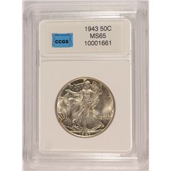 1943 WALKING LIBERTY HALF DOLLAR, CCGS MS-65