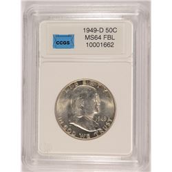 1949-D FRANKLIN HALF DOLLAR, CCGS MS-64 FBL
