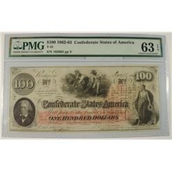 1862-63 $100 CONFEDERATE NOTE T-41 PMG 63 EPQ