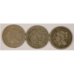 (3) 1866 THREE CENT NICKELS