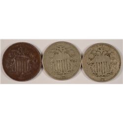 (3) 1868 SHIELD NICKELS