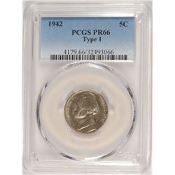1942 (TYPE 1) PROOF JEFFERSON NICKEL PCGS PR-66