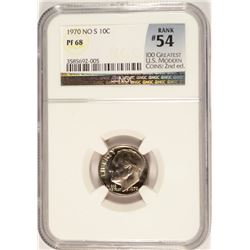 1970 (NO S) PROOF ROOSEVELT DIME NGC PF-68 (RANK #54 100 GREATEST US MODERN COIN