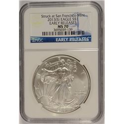 2013 (S) AMERICAN SILVER EAGLE NGC MS-70 EARLY RELEASE
