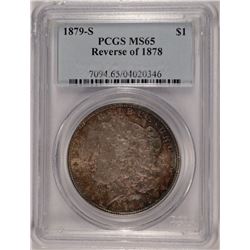 1879-S REVERSE OF 1878 MORGAN SILVER DOLLAR, PCGS MS-65  AMAZING COLORS!!
