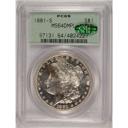 1881-S MORGAN SILVER DOLLAR, PCGS MS-64 DMPL CAC!! OLD GREEN HOLDER, GORGEOUS!!