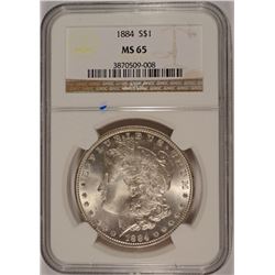 1884 MORGAN SILVER DOLLAR, NGC MS-65  BLAST WHITE