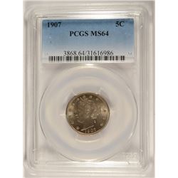 1907 LIBERTY NICKEL, PCGS MS-64