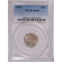 1914 BARBER DIME, PCGS MS-65