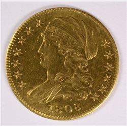 1808 $5.00 GOLD, AU-58  RARE!!