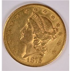 1875-CC $20.00 LIBERTY GOLD, AU-58 RARE! LOTS OF LUSTRE!