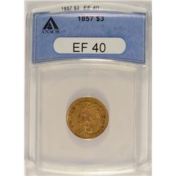 1857 $3.00 GOLD ANACS EF-40