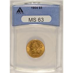 1904 $5.00 LIBERTY GOLD, ANACS MS-63