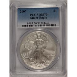 2007 AMERICAN SILVER EAGLE, PCGS MS-70 PERFECT!