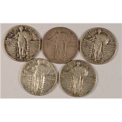 (5) 1929-S STANDING LIBERTY QUARTERS