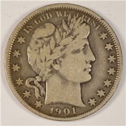1901 BARBER HALF DOLLAR F/VF