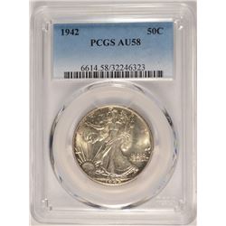 1942 WALKING LIBERTY HALF DOLLAR PCGS AU-58