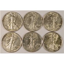 (6) AU/SLIDER WALKING LIBERTY HALF DOLLARS (1935, 1936, 1937, 1939-D, 1941,