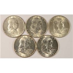 (5) 1948-D FRANKLIN HALF DOLLARS CH BU