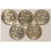 Image 2 : (5) 1951 FRANKLIN HALF DOLLARS AU/SLIDERS