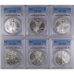 2002, 2003, 2004, 2005, 2006 & 2007 AMERICAN SILVER EAGLES, ALL PCGS MS-69!