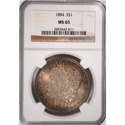 1884 MORGAN SILVER DOLLAR, NGC MS-65