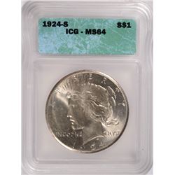 1924-S PEACE SILVER DOLLAR, ICG MS-64