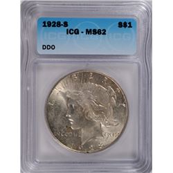 1928-S PEACE SILVER DOLLAR, ICG MS-62 DDO