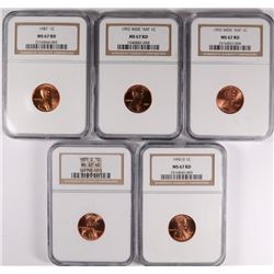 ( 5 ) NGC MS-67 GRADED LINCOLN CENTS:1987. 89-D, ( 2 ) 92 WIDE "AM" & 96-D