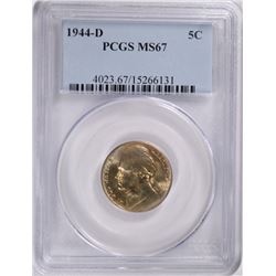 1944-D JEFFERSON NICKEL, PCGS MS-67 NICE!