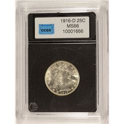 1916-D BARBER QUARTER, CCGS MS-66  SUPERB BLAZING WHITE