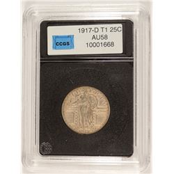 1917-D TYPE-1 STANDING LIBERTY QUARTER, CCGS AU-58