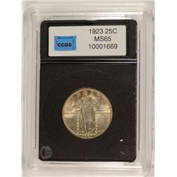 1923 STANDING LIBERTY QUARTER, CCGS MS-65 BLAZING WHITE!