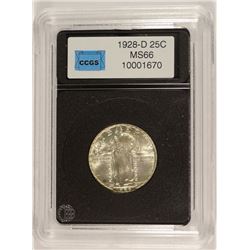 1928-D STANDING LIBERTY QUARTER, CCGS MS-66 BLAZING WHITE COIN!