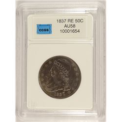 1837 REEDED EDGE BUST HALF DOLLAR, CCGS AU-58