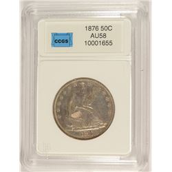 1876 SEATED LIBERTY HALF DOLLAR, CCGS AU-58  NICE TYPE COIN