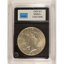 1934 PEACE SILVER DOLLAR, CCGS MS-64+