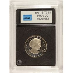 1981-S TYPE-2 SUSAN B ANTHONY DOLLAR, CCGS PROOF-70 ULTRA CAMEO  SCARCE!